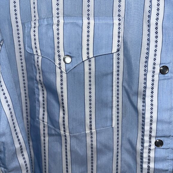 VTG. PANHANDLE SLIM Permanent Press Striped Pearl Snap Western Shirt 16.5" X 35" - Picture 4 of 14